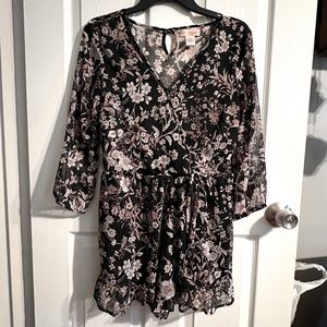 Band of Gypsies Black Floral Long Sleeve Romper